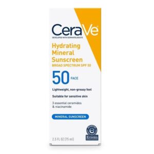 CeraVe Hydrating Mineral Sunscreen Face SPF 50 Lotion 2.5 oz – Each