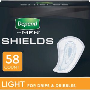 Depend Shields For Men Light Absorbency Incontinence Pads, One Size Fits Most – Pack of 58