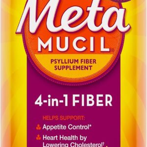 Metamucil 4-in-1 Psyllium Husk Fiber Supplement, Sugar-Free, 180 teaspoons, Orange Flavored, Daily Fiber Powder for Dige