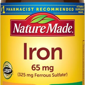 Nature Made Iron 65 mg (325 mg Ferrous Sulfate) Tablets, 180 Tablets
