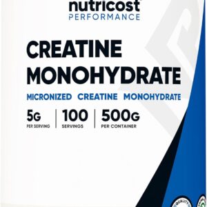 Nutricost Micronized Creatine Monohydrate Powder - 500g (100 Servings) - Pure Unflavored - 5g Per Serving - Non-GMO, Glu