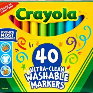 Crayola Ultra Clean Washable Markers (40ct), Teacher School Supplies for Kids, Broad Line Colored Markers, Art Marker Se