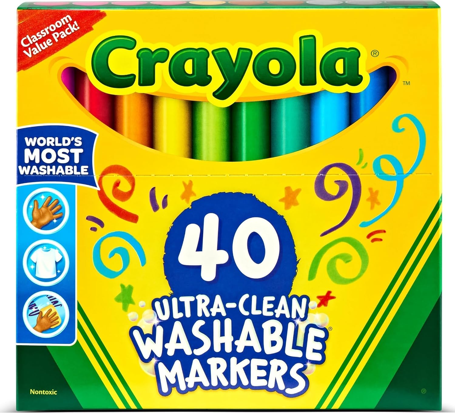 Crayola Ultra Clean Washable Markers (40ct), Teacher School Supplies for Kids, Broad Line Colored Markers, Art Marker Se