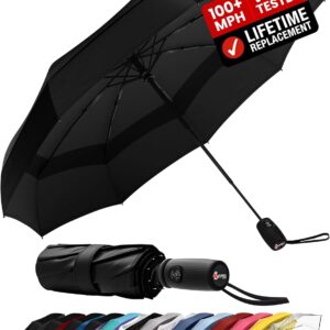 Windproof Travel Umbrella - Compact & Withstands Winds up to 100MPH, Strongest Premium Auto Folding Umbrella for Rain an