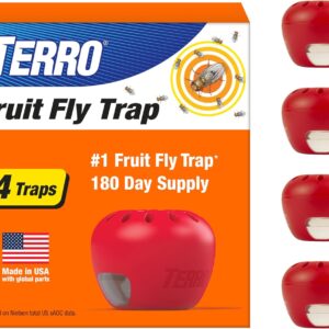 TERRO Fruit Fly Trap 4-Pack, 180 Day Lure Supply, Food-Based Lure