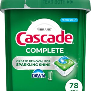 Cascade Complete Dishwasher Pods - Fresh Scent ActionPacs, Dishwasher Detergent, Dishwasher Soap, Detergent Pods, 78 Cou