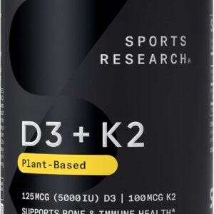Sports Research® Vegan Vitamin D3 + K2 w/Coconut Oil, 60 Count Plantgels™