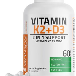Bronson Vitamin K2 D3 (MK7) Supplement 2-in1 D3 & K2 Complex, 60 Capsules