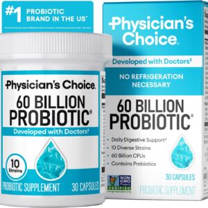 Physician's CHOICE Probiotics 60 Billion CFU - 10 Strains + Organic Prebiotics - Immune, Digestive & Gut Health - Suppor