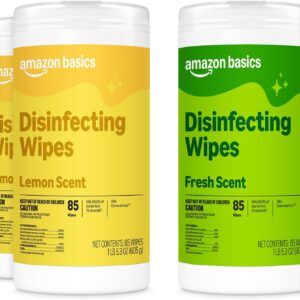 Amazon Basics Disinfecting Wipes, Lemon & Fresh Scent, Sanitizes, Cleans, Disinfects & Deodorizes, 255 Count (3 Packs of