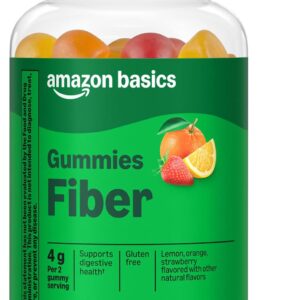 Amazon Basics Fiber 4g Gummy - Digestive Health, Supports Regularity, Orange, Lemon & Strawberry, 90 Gummies (2 per Serv