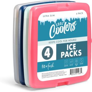 Cool Coolers by Fit & Fresh Slim Ice Packs, Quick Freeze Reusable Ice Packs for Lunch Boxes & Coolers, Long-Lasting, Spa