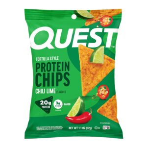 Quest Nutrition Chili Lime Tortilla Style Protein Chips, 20g Protein, 3g Net Carbs, Low Carb, Gluten Free, 1.1 oz (Pack