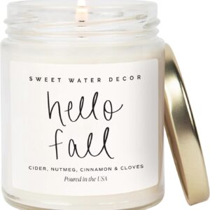 Sweet Water Decor Hello Fall Candle, 9oz Clear Glass Jar, Autumn Scent
