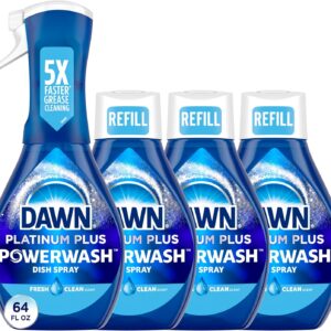 Dawn Powerwash Spray, Dish Soap, Dishwashing Liquid, Fresh, 1 Starter Kit + 3 Refills, 4x16 Fl Oz