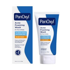 PanOxyl 10% Benzoyl Peroxide Acne Foaming Wash, Maximum Strength, Daily Acne-Fighting Face and Body Cleanser, Face Wash