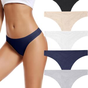 voenxe Seamless Women Underwear Thongs,No Show Ladies Workout Thong,5 Pack