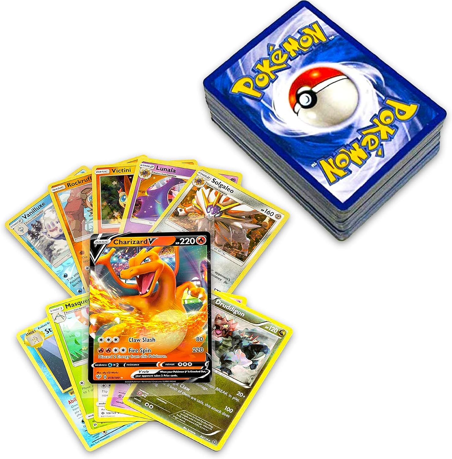 50+ Official Pokemon Cards Collection with 5 Foils in Any Combination and at Least 1 Rarity, GX, EX, FA, Tag Team, Or Se