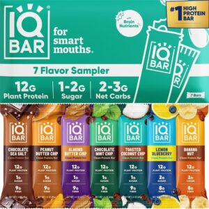 IQBAR Clean High Protein Bars, Low Sugar Snack, Sampler Variety 7ct