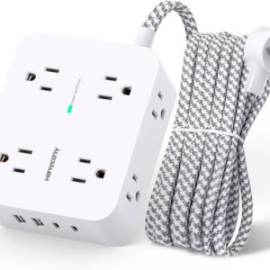 HANYCONY Surge Protector Power Strip, 1080J, 5 Ft Braided Extension Cord