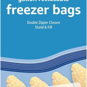 Amazon Basics Reclosable Freezer Gallon Size Bags with Double Zipper Seal, Stand-Up Bottom, BPA Free, 90 Count (Previous