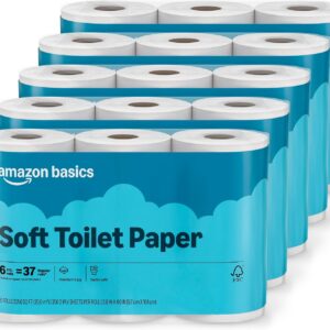 Amazon Basics 2-Ply Soft Toilet Paper, 30 Rolls (5 Packs of 6), 350 Sheets per Roll, Septic Safe, Equivalent to 185 Regu