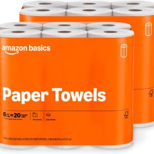 Amazon Basics 2-Ply Flex-Sheets Paper Towels, 12 Basics Rolls = 40 Regular Rolls, Everyday Value with 150 Sheets per Rol