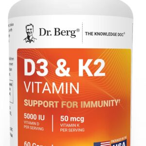 Dr. Berg 7-in-1 Vitamin D3 K2 5000 IU | Naturally Derived D3 | 4X Lab-Tested & Verified | High Absorption Formula | K2 D