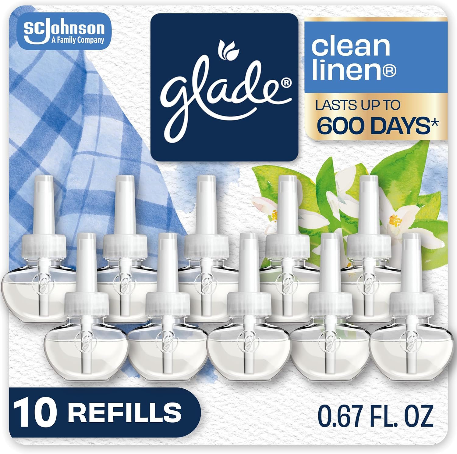 Glade PlugIns Air Freshener Refills, Clean Linen, 10 Count