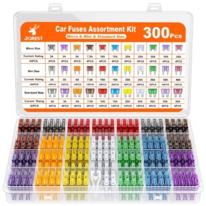JOREST 300Pcs Car Fuse Assortment Kit, 160 Mini Blade Fuses Automotive + 90 Standard Auto Fuses + 50 Micro + Puller – Re