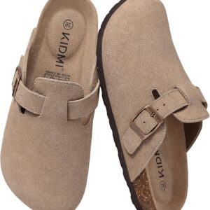 KIDMI Genuine Suede Clogs for Women Men Cork Footbed Mules Potato Shoes