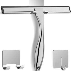 All-Purpose Stainless Steel Shower Squeegee for Shower Glass Door with 2 Adhesive Hooks, Bathroom Cleaner Tool Household