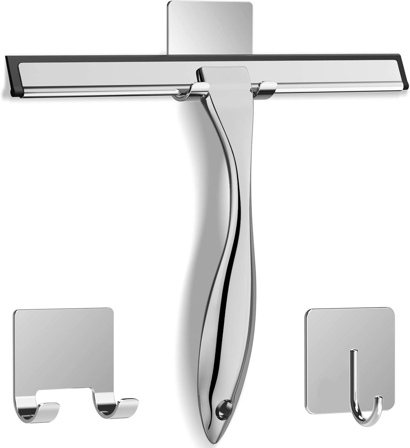 All-Purpose Stainless Steel Shower Squeegee for Shower Glass Door with 2 Adhesive Hooks, Bathroom Cleaner Tool Household