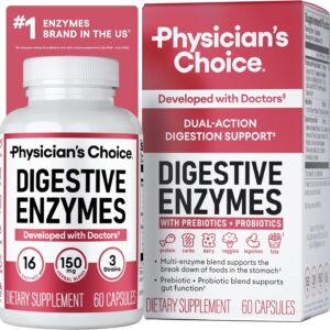Physician's CHOICE Digestive Enzymes for Bloating & Digestion - Fast-Acting 16 Enzyme Formula with Organic Prebiotics &