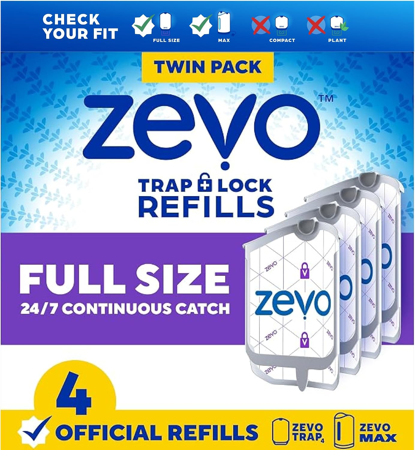 Zevo Flying Insect Trap Refill Cartridges for Fruit Flies & Gnats, 4 Count