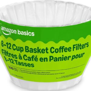 Amazon Basics Basket Coffee Filters for 8-12 Cup Coffee Makers, White, 200 Count, Packaging May Vary