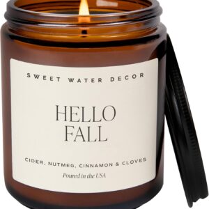 Sweet Water Decor Hello Fall Candle, 9oz Amber Jar, Autumn Scents for Home