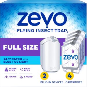 Zevo Flying Insect Trap for Fruit Flies & Gnats, 2 Plug-in Bases, 4 Refills