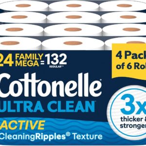Cottonelle Ultra Clean Toilet Paper, 24 Family Mega Rolls=132 Regular Rolls