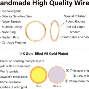 Small Thin Hoop Earrings for Women,Tiny Huggie Hoop Rings for Cartilage,Helix,Targus,Conch,Nose,22g/24g/20g,14K Gold Fil