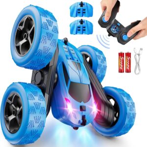QUNREDA Remote Control Car, RC Cars Toys for Kids Ages 6-12, 4WD Stunt Car with LED Lights & 360° Flips, 2.4GHz, Upgrade