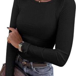 ANRABESS Women Long Sleeve Shirts Ribbed Fitted Tops