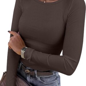 ANRABESS Women Long Sleeve Shirts Ribbed Fitted Tops