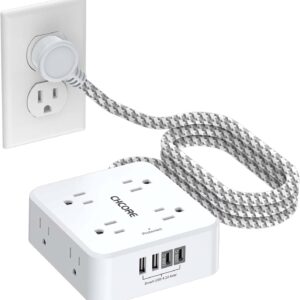 Surge Protector Power Strip - CHCORE 5Ft Braided Extension Cord with 8 Outlets with 4 USB (2 USB C) Charging Ports, Flat
