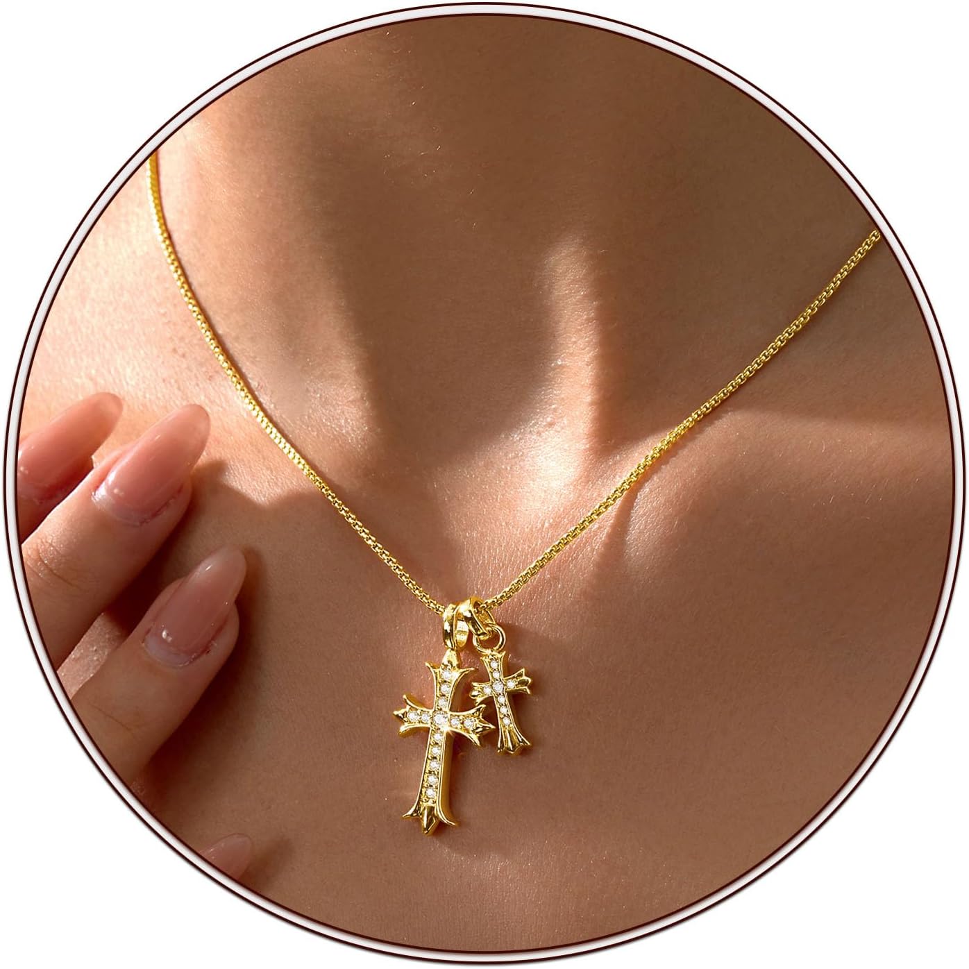 Partm Gold Cross Necklace for Women 14K Plated Dainty Pendant Cross Chain Faith Crucifix Choker Baptism Necklace for Wom