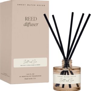 Sweet Water Decor Salt and Sea Reed Diffuser - Sea Salt, Citrus, Musk & Amber Scent - Long-Lasting 4 Month Home Fragranc