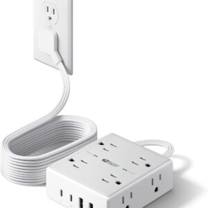 SUPERDANNY Extension Cord,Flat Plug Surge Protector Power Strip,10Ft