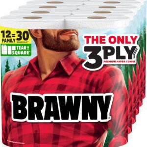 Brawny Tear-A-Square 3-Ply Paper Towels, 12 XL Family Rolls = 30 Regular