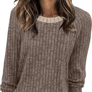 WIHOLL Long Sleeve Shirts for Women Lightweight Sweaters Fall Outfits 2026 Color Block Winter Clothing Dressy Casual Sof