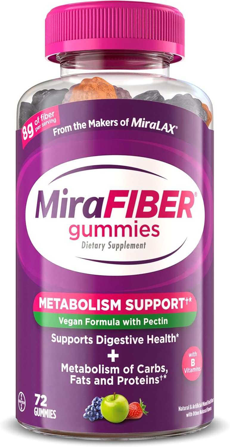 MiraFIBER Gummies, from The Makers of MiraLAX, Vegan Formula, 8g Per Serving, Gut Health for Men & Women, Prebiotic Fibe
